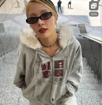 [ 25quee ] 가공 프린트 ZIP 후드티