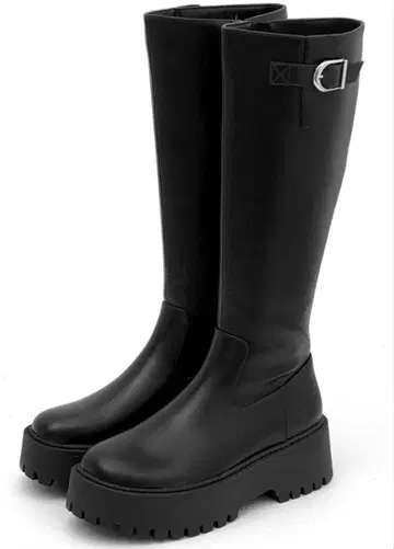 GRL 그레일 사이드 버클 통굽 롱 부츠 24.5cm 블랙