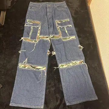 데미지 가공 카모플라쥬 데님 denim