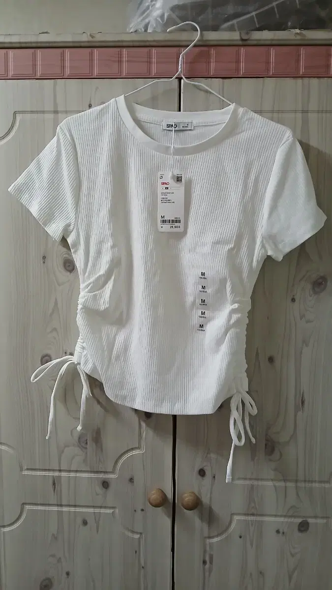 [Unworn with tags] Spao Ribbed Shirring Short-Sleeved T-shirt White M