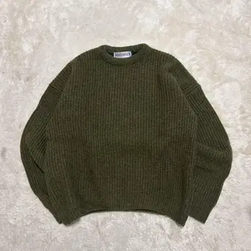 ANTARTEX 올리브색 리브 크루넥 스웨터 L