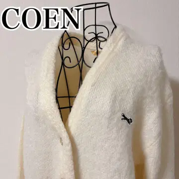COEN THE FOX 아이보리 샤기 니트 가디건 Fox 자수