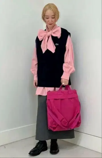 미사용 LACOSTE X BEAMS BOY V넥 베스트 네이비