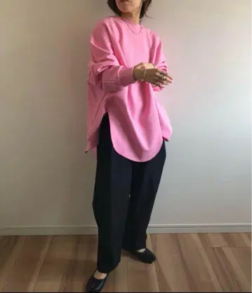 wee9s 오버 사이즈 비대칭 디자인 맨투맨 핑크