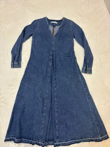 ZARA 데님 롱 원피스 XS 인디고 컷팅 긴팔 플레어