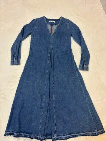 자라 롱 플레어 데님 원피스 긴팔 XS 데님