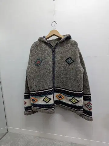 에스닉 패턴 집업 니트 후드티 니트 블루종 트라아발 패턴