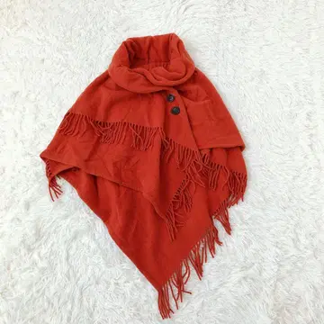 ROPE 로페 판초 케이프 코트 스톨 울 혼방 프린지 주홍색 M