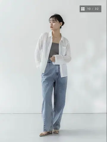 crewre 플레어 슬리브 메쉬 셔츠 size2