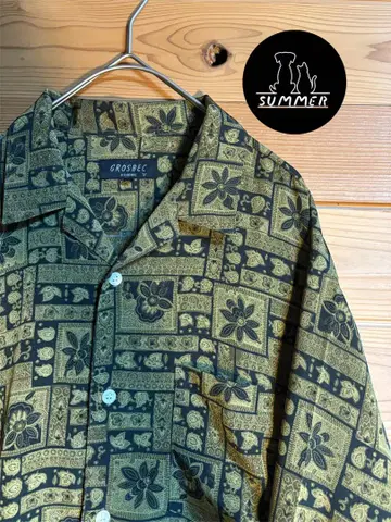 GROSBEC HOMME 90s 기하학 패턴 긴팔 셔츠 남성용
