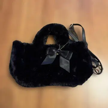 미사용 퍼 백 블랙 여성용 리본 포함