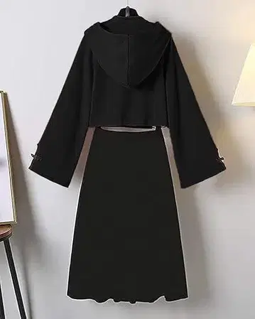 블랙 후드 부착 셋업