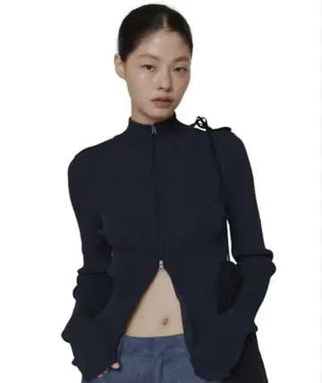 AMOMENTO 지퍼 가디건 네이비