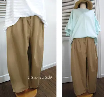 핸드메이드 벌룬 팬츠 면 허리밴딩 턱 카멜 베이지 L