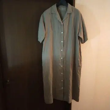 브라운 차 린넨100% 반팔 셔츠 원피스 M-L 무인양품