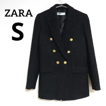 ZARA 트위드 더블 테일러드 자켓 골드 버튼 블랙 S