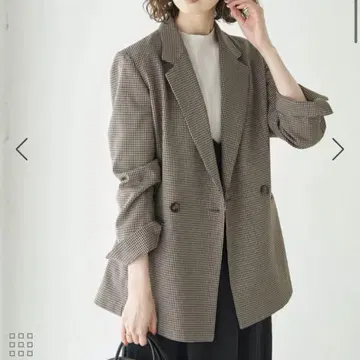 새상품급 로페피크닉 건클럽 체크 브라운 자켓