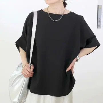 미사용 루즈 나그랑 소매 칠부 둥근 카라 상의