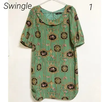 0581 Swingle 스윙 신품 꽃무늬 7부 소매 미니 원피스
