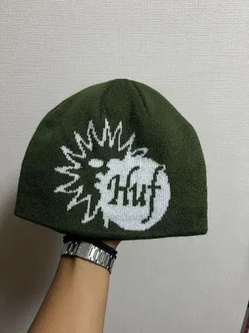 HUF 니트 모자 올리브색