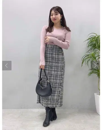naturalcouture 랩 스타일 프린지 체크 타이트 스커트