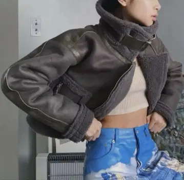 Juemi 주에미 무스탕 코트 숏 자켓 그레이
