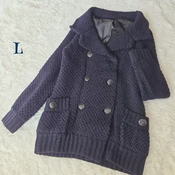 빈티지 ] 숄카라 두꺼운 원단 더블 버튼 니트 코트 L 포켓 부착