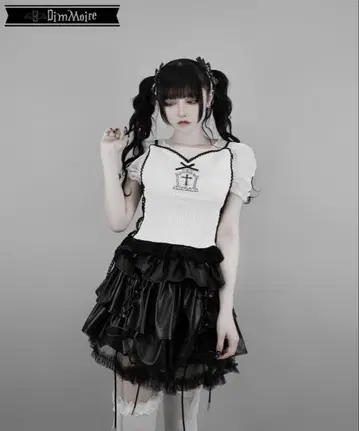 디모아르 Dimmoire 고딕 튤 상의 화이트x블랙