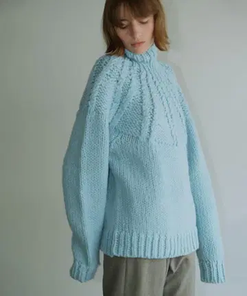CLANE CHUNKY CABLE HAND KNIT TOPS 블루 1
