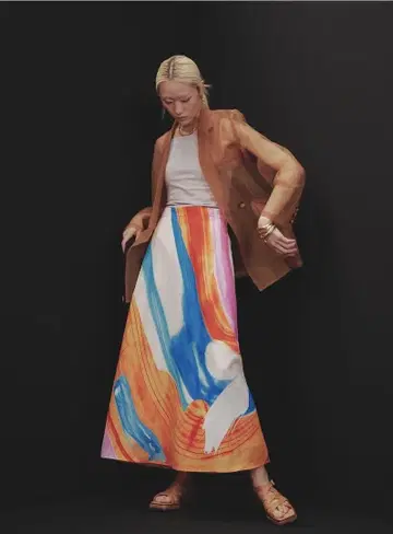 아메리빈티지 컬러풀 플레어 롱 스커트