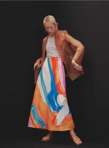 아메리빈티지 컬러풀 플레어 롱 스커트