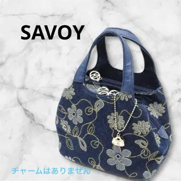 [새상품급] SAVOY 사보이 핸드백 미니 토트백 데님 꽃무늬 자수