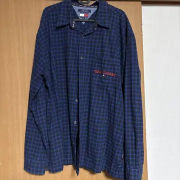 TOMMY JEANS 네이비 계열 체크 긴팔 셔츠 XL