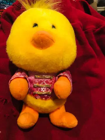 치킨 라면 옐로우 컬러 병아리 봉제 인형 핑크 의상