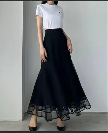 Louere 밑단 파이핑 튤 머메이드 스커트
