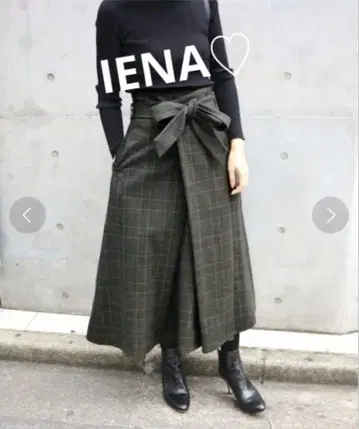 IENA 이에나 글렌체크 플레어 스커트 카키 그레이 38
