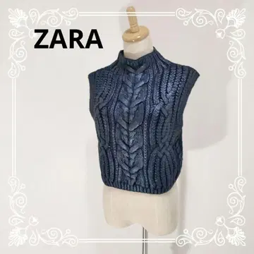 a1223 ZARA 자라 다크 블루 케이블 짜임 슬리브리스