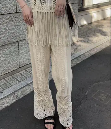 eaphi cotton lace patchwork pants