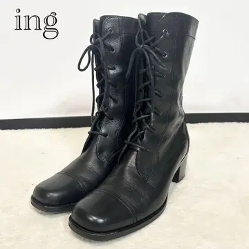 컨디션 최상 ing 레이스업 부츠 사이드 지퍼 가죽 블랙 23 EE