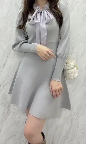 더즐린 시어 보타이 미니 원피스