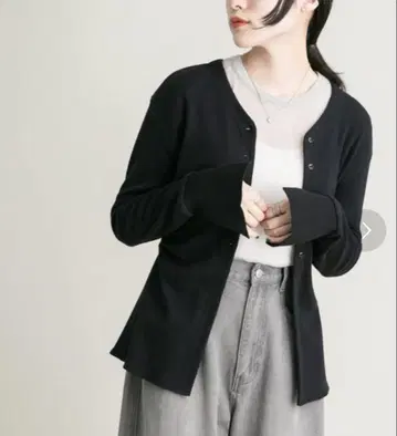 KBF 허리 개더 상의 가디건 블랙