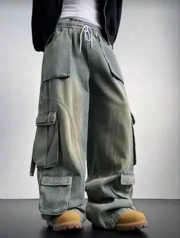Manfinity Denimwave 배기 데님 카고 팬츠 L