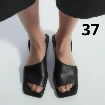 새상품급 COS 코스 천연 가죽 슬링백 샌들 37 블랙