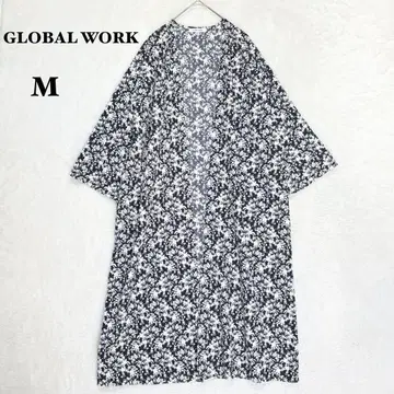 글로벌 워크 롱 기장 셔츠 가디건 M 꽃무늬 올 패턴 하늘하늘한 겉옷
