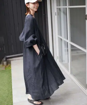 SLOBE IENA 볼륨 슬리브 린넨 원피스