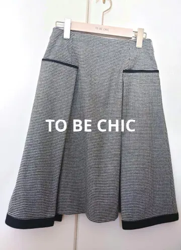 TO BE CHIC 무릎 기장 플레어 스커트 하운드투스 패턴 S