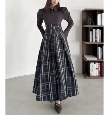 dazzlin 셔츠 칼라 코르셋 턱 원피스 차콜 그레이 XS