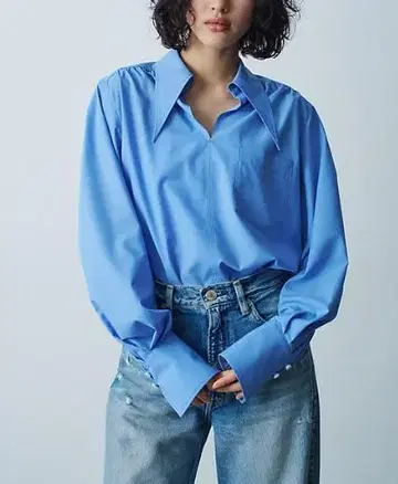 택 포함 미사용 새상품 CODE A 코드에이 파랑 스카이블루 긴팔 셔츠