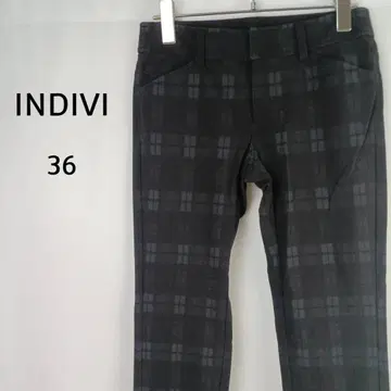 INDIVI 스키니 팬츠 36 다크 그레이 x 블랙 체크 무늬 일본제