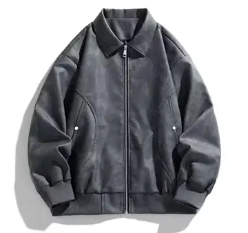 다크 그레이 가죽 자켓 짧은 기장 90s